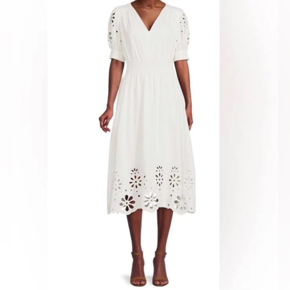 Elie Tahari ​Eyelet Midi Fit + Flare Dress, White, Large, BRAND NEW - Never worn